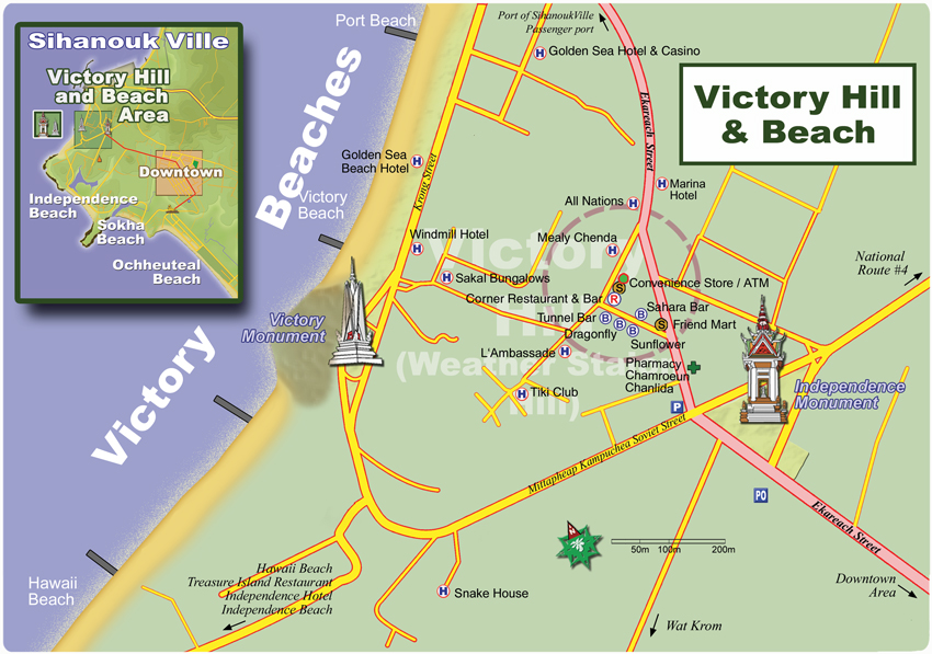 Схема расположения пляжа Победы (Виктори-Бич), Сиануквиль, Камбоджа. Схема расположения пляжа Победы (Виктори-Бич), Сиануквиль, Камбоджа.