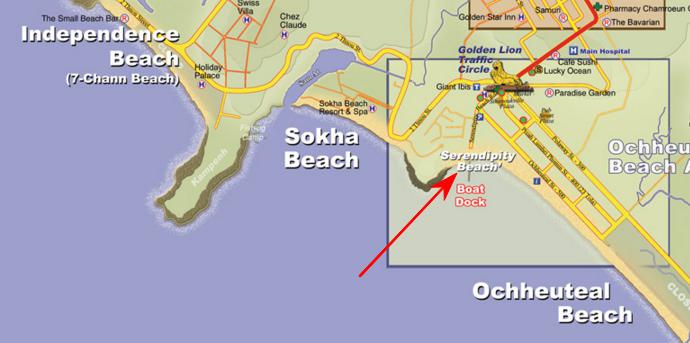 Схема расположения пляжа Серендипити, Сиануквиль, Камбоджа. Схема расположения пляжа Серендипити, Сиануквиль, Камбоджа.
