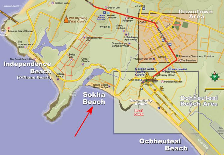 Схема расположения пляжа Соха, Сиануквиль, Камбоджа. Схема расположения пляжа Соха, Сиануквиль, Камбоджа.