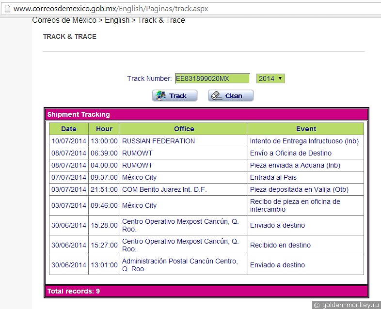 трек перемещений посылки по территории Мексики трек перемещений посылки по территории Мексики