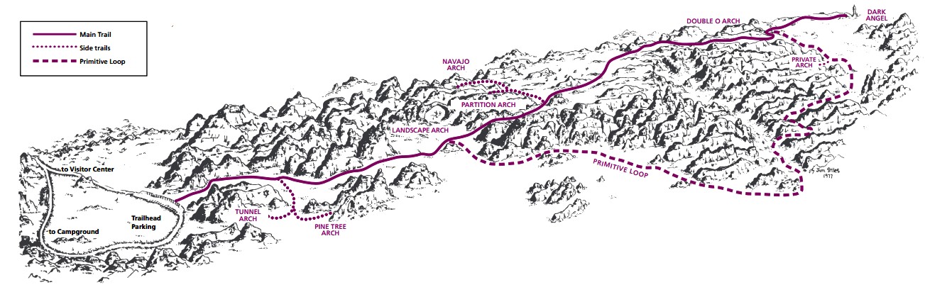 Наглядная схема трейла Devil’s Garden, парк Арки Наглядная схема трейла Devil’s Garden, парк Арки