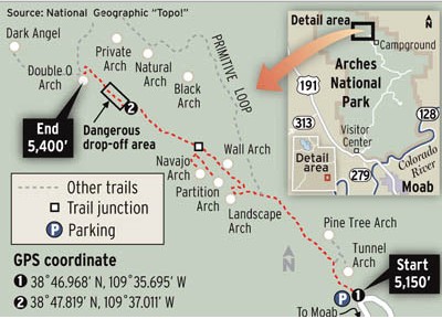 Подробная схема туристической тропинки Devil’s Garden, парк Арки Подробная схема туристической тропинки Devil’s Garden, парк Арки