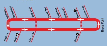 Схема движения (остановок) бесплатного шаттл-баса в Брайс-Каньоне