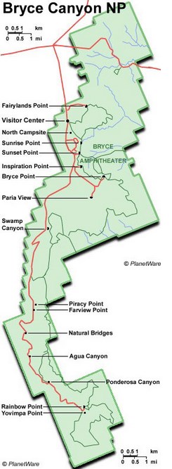 Схема Брайс-Каньона со смотровыми площадками Схема Брайс-Каньона со смотровыми площадками