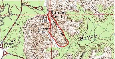 Navajo Loop Trail на карте, национальный парк Брайс-Каньон
