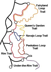 Расположение трейлов в Брайс-Каньоне Расположение трейлов в Брайс-Каньоне