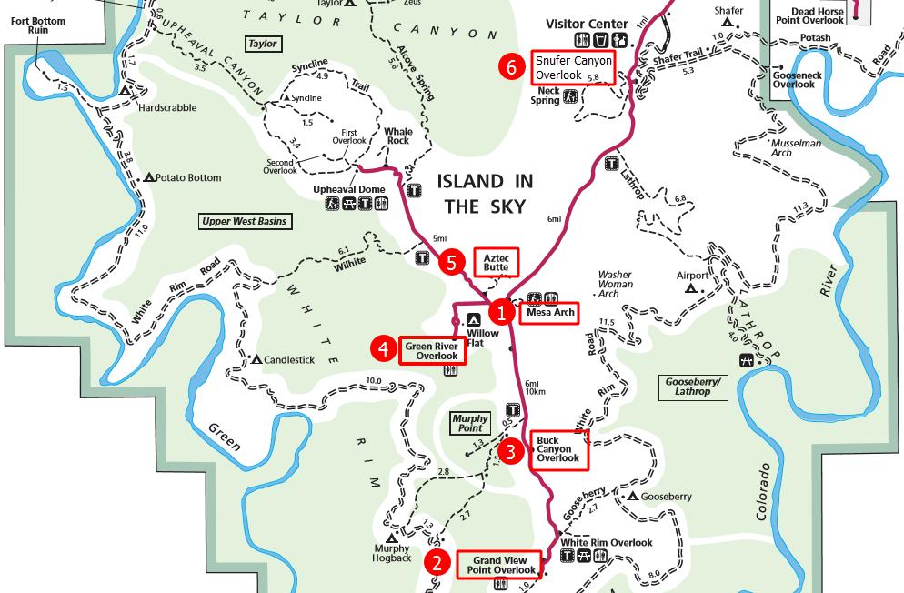 Достопримечательности и трейлы Island in The Sky, национальный парк Каньонлендс, Юта, США. Достопримечательности и трейлы Island in The Sky, национальный парк Каньонлендс, Юта, США.