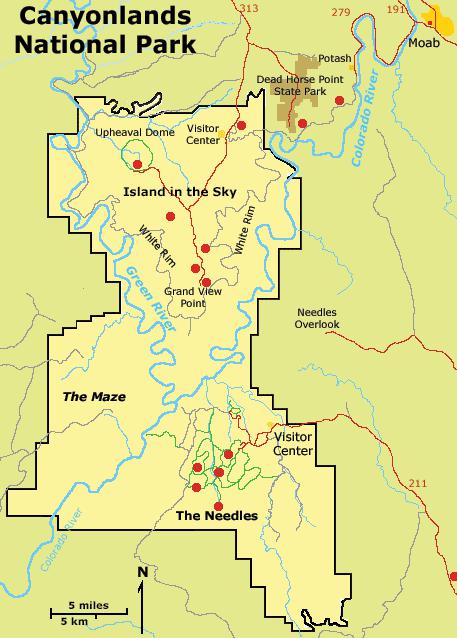 Общая схема национального парка Каньонлендс, США. Общая схема национального парка Каньонлендс, США.