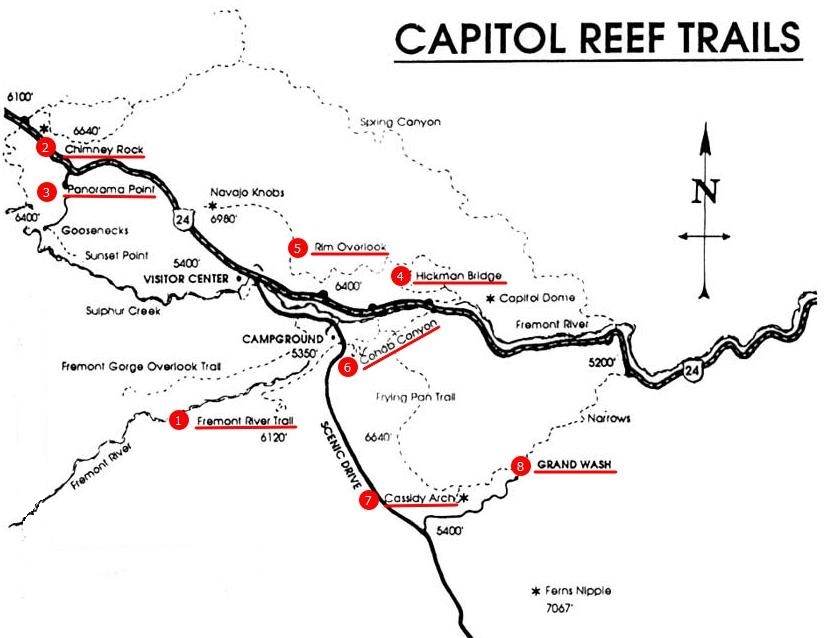 Пешеходные маршруты Fruita Area, национальный парк Капитол-Риф, США/ Пешеходные маршруты Fruita Area, национальный парк Капитол-Риф, США/