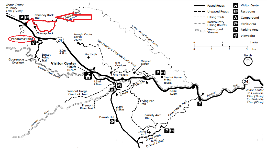 Chimney Rock Trail на карте, парк Капитол-Риф, США. Chimney Rock Trail на карте, парк Капитол-Риф, США.