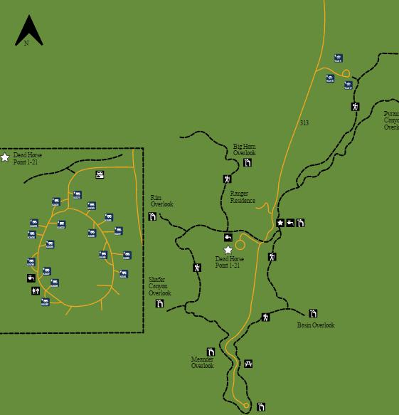 Схема с расположением кемпинга в парке Мертвой Лошади. Схема с расположением кемпинга в парке Мертвой Лошади.