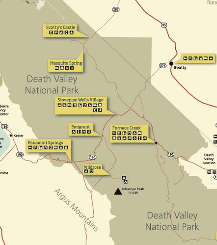 Важные точки парка Долина Смерти Важные точки парка Долина Смерти