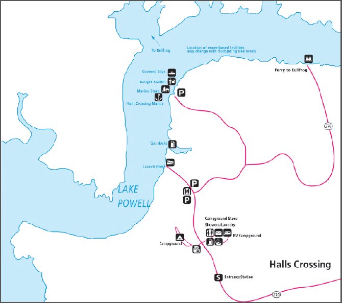 Схема района Halls Crossing, Глен-Каньон Схема района Halls Crossing, Глен-Каньон