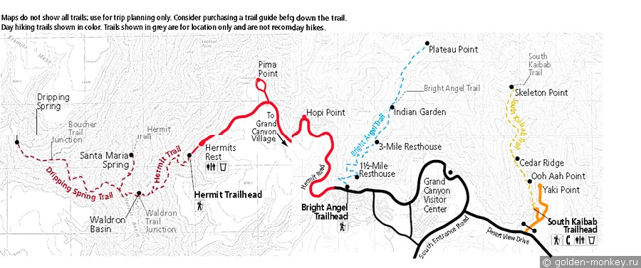 Популярные трейлы южной части Гранд-Каньона Популярные трейлы южной части Гранд-Каньона