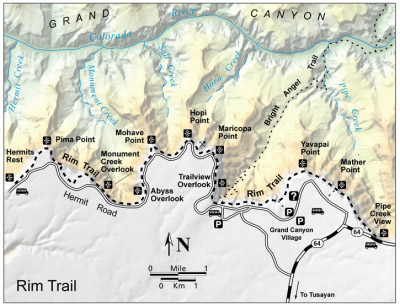 Rim Trail на карте (пунктирная линия)