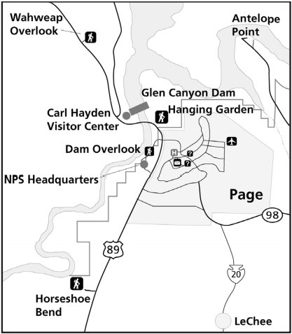 Схема расположения Horseshoe Bend и Page