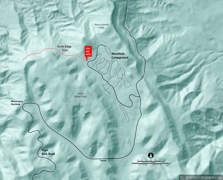 Схема трейла Knife Edge, парк Меса-Верде Схема трейла Knife Edge, парк Меса-Верде
