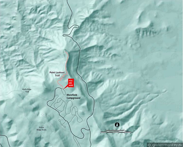 Схема трейла Point Lookout, парк Меса-Верде Схема трейла Point Lookout, парк Меса-Верде