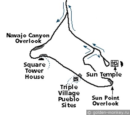 Схема маршрута Mesa Top Loop, парк Меса-Верде Схема маршрута Mesa Top Loop, парк Меса-Верде