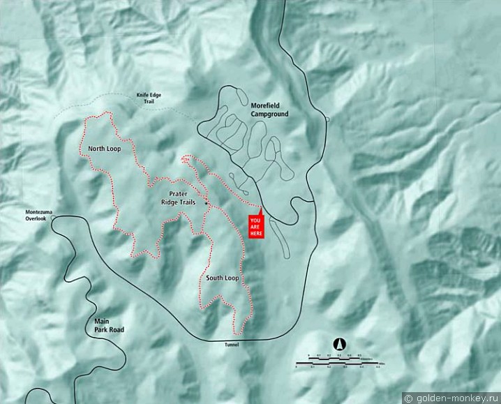 Схема трейла Prater Ridge, парк Меса-Верде Схема трейла Prater Ridge, парк Меса-Верде
