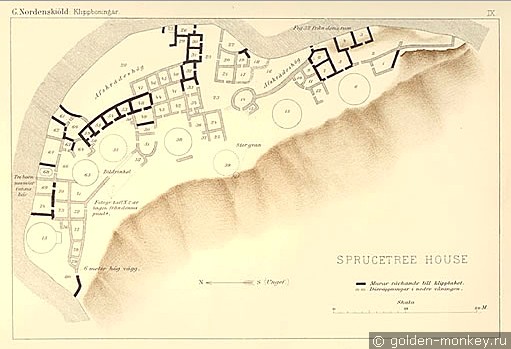 Схема скального жилища Spruce Tree House, парк Меса-Верде Схема скального жилища Spruce Tree House, парк Меса-Верде