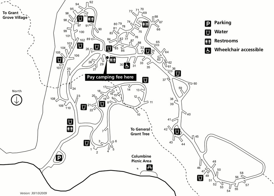 Схема кемпинга Azalea Campground, парк Кингз-Каньон, Калифорния, США. Схема кемпинга Azalea Campground, парк Кингз-Каньон, Калифорния, США.