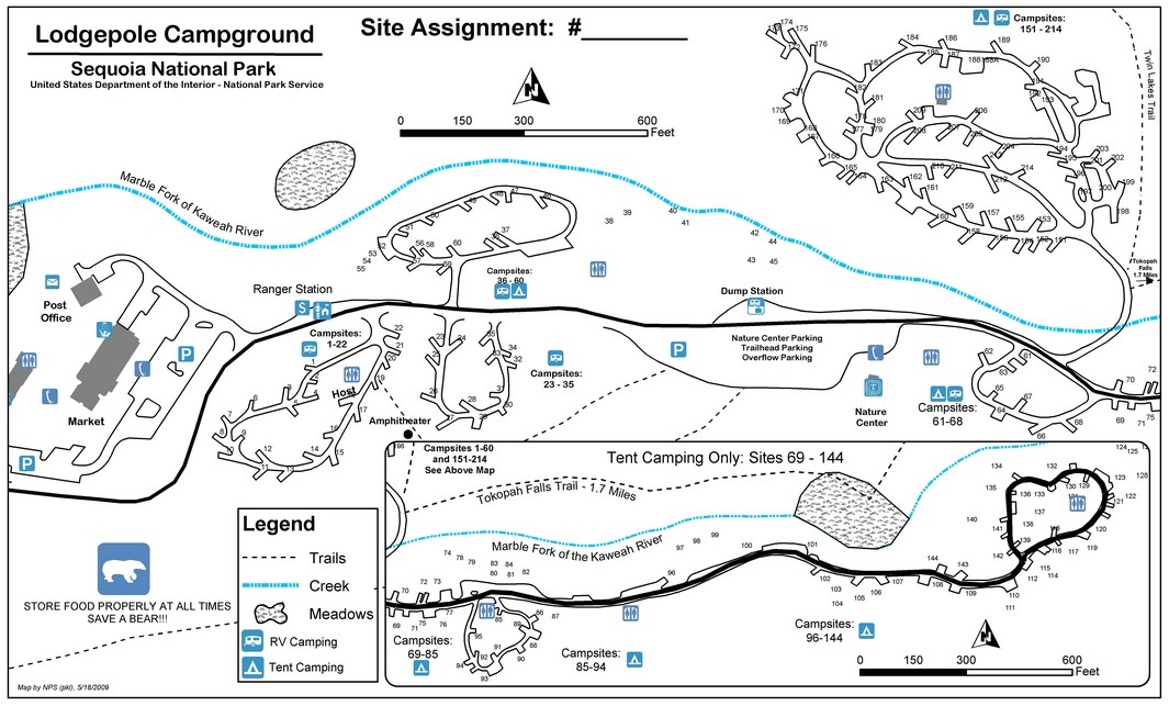 Схема кемпинга Lodgepole Campground, национальный парк Секвойя, Калифорния, США. Схема кемпинга Lodgepole Campground, национальный парк Секвойя, Калифорния, США.