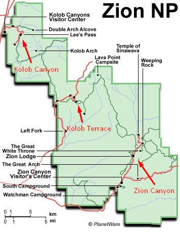 Схема национального парка Зайон Схема национального парка Зайон