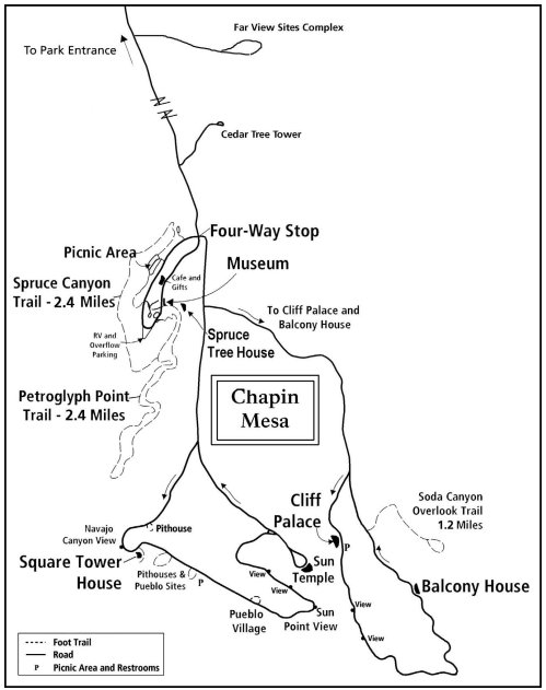 Схема части парка Меса-Верде (Chapin Mesa)