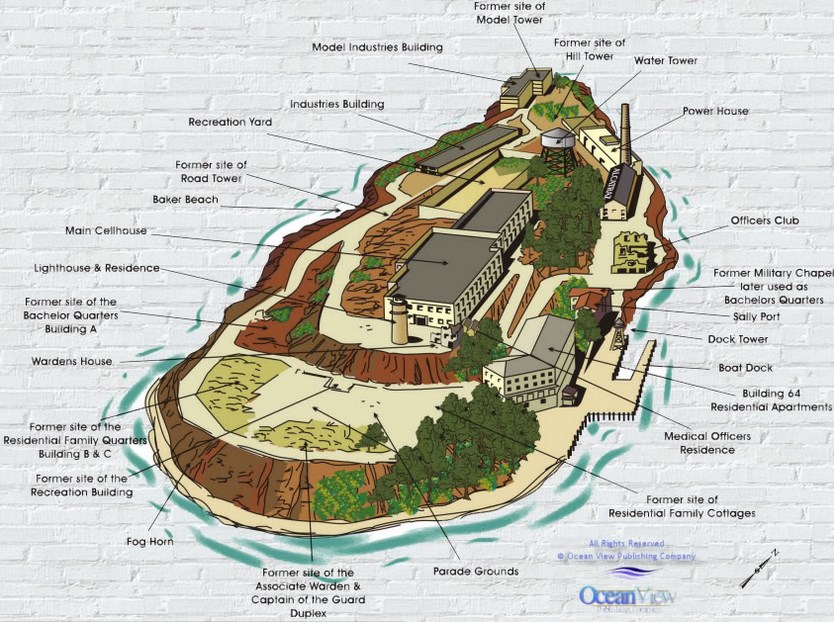 Схема острова и тюрьмы Алькатрас, Сан-Франциско
