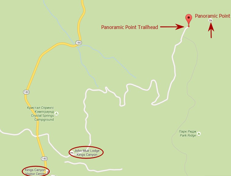 Трейл Panoramic Point на карте, парк Кингз-Каньон, США.